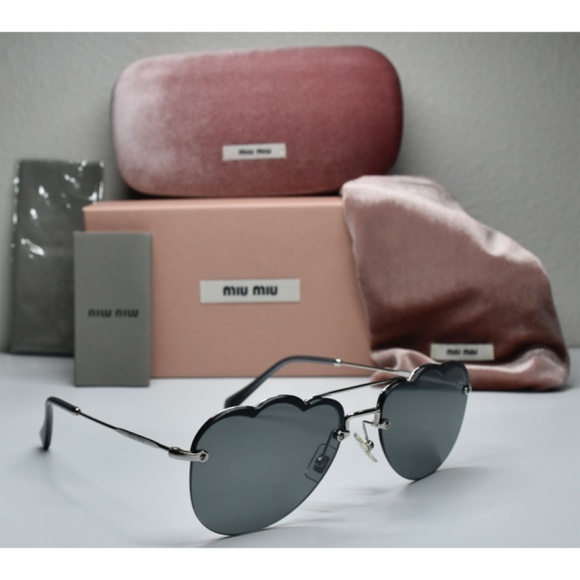 MIU MIU SMU56U 1BC-175 SILVER DARK GREY GEOMETRIC AVIATOR SUNGLASSES. 58mm main image 10